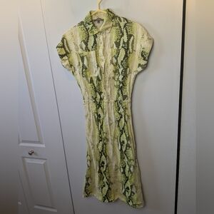 PIAZZA DEL TEMPO 100% Linen Dress Women Size S Snake Skin Pattern Midi Lenght